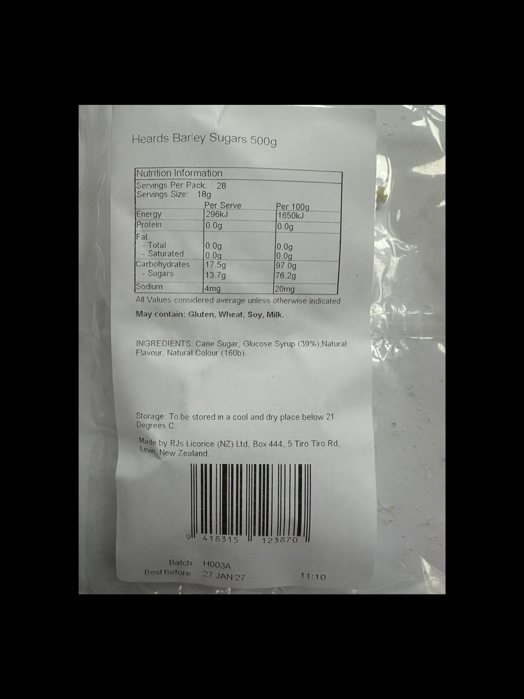Heards Barley Sugars (Seconds) 500gm Bag