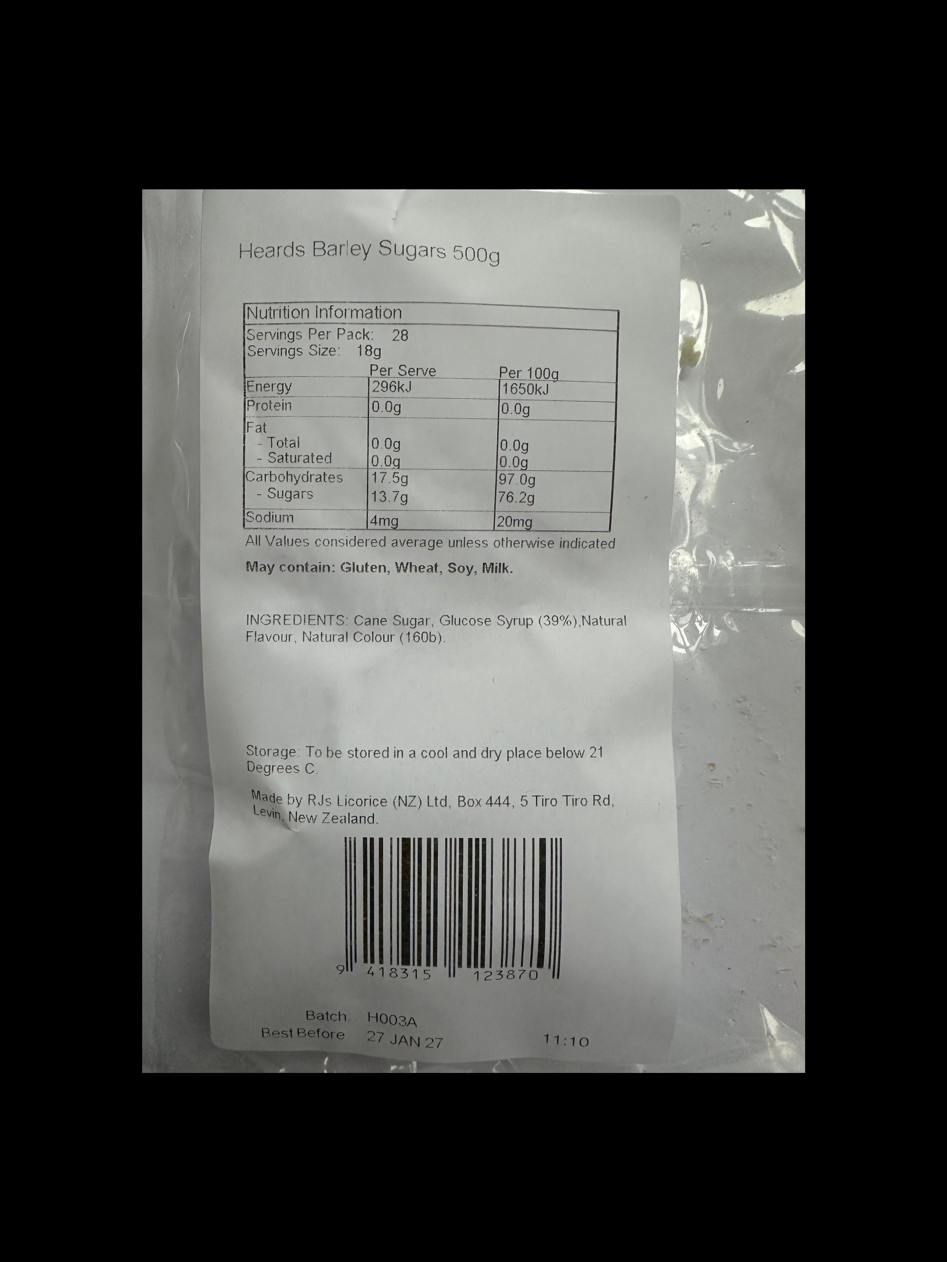 Heards Barley Sugars (Seconds) 500gm Bag