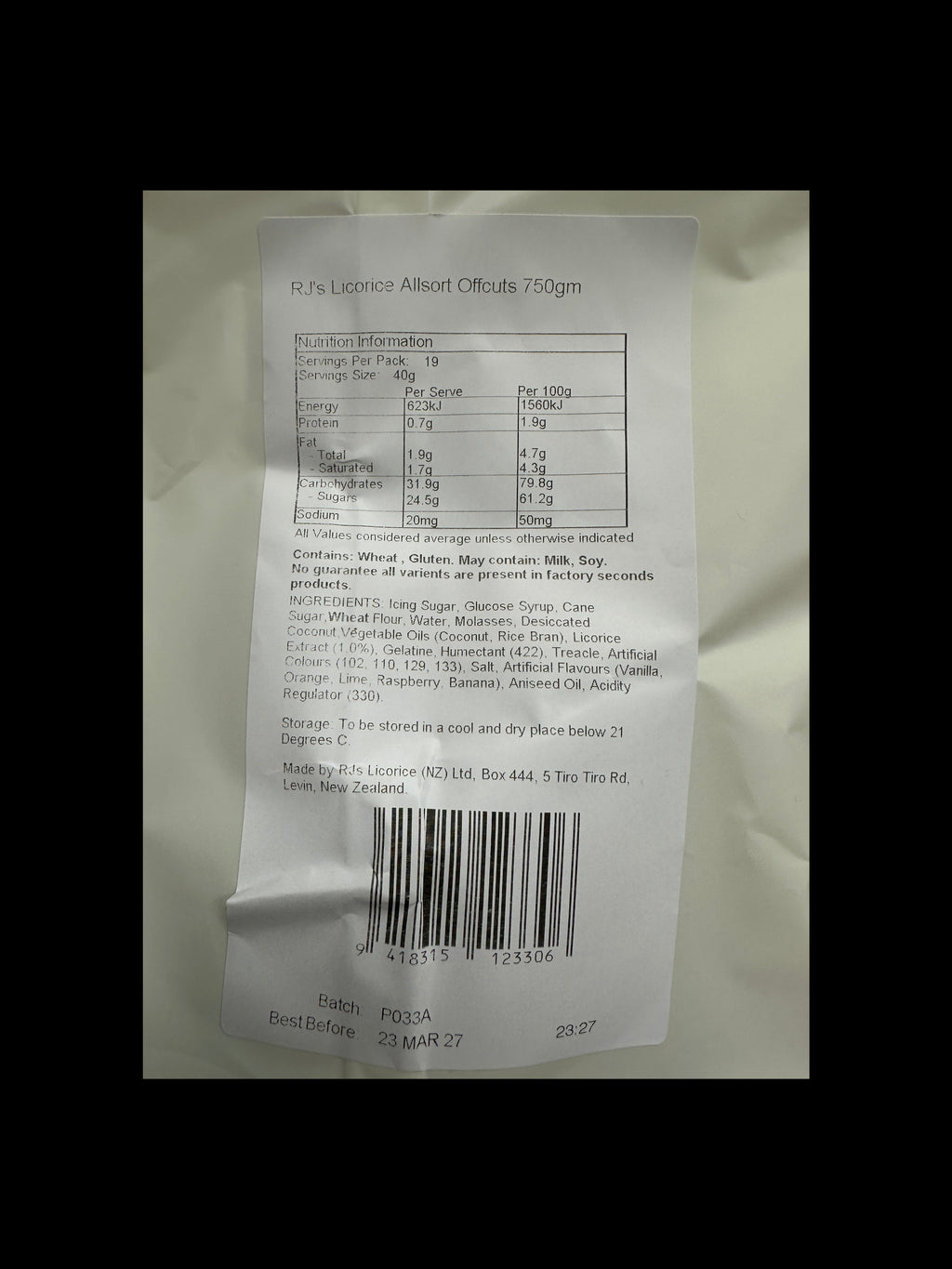 Rj's Licorice Allsorts Offcuts (Seconds) 750gm Bag
