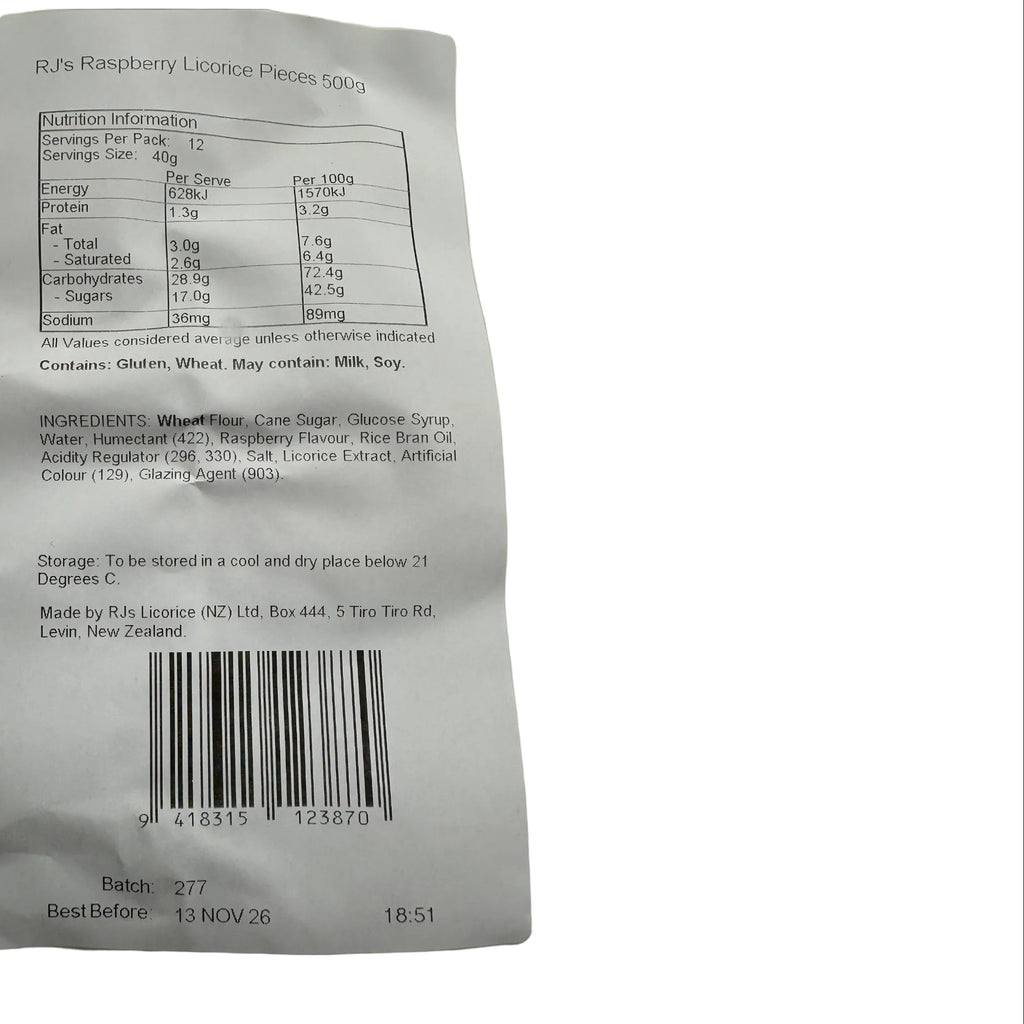 RJ's Raspberry Pieces (Seconds) 500gm Bag