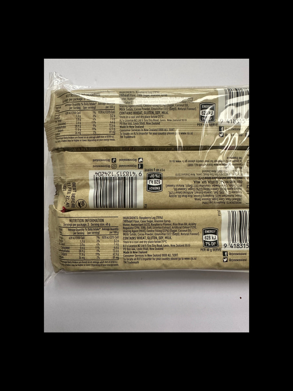 RJ's Raspberry Choc Logs (Seconds) 9 x 3 packs